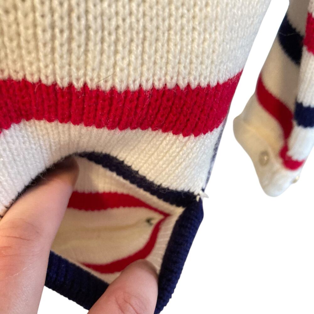 Vintage White Stripe Double Breasted Sweater Jacket Size Medium 50s Nautical - Picture 9 of 16